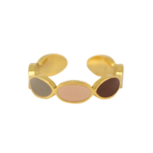Ringe aus Stainless Steel - Rostfreiem Stahl Enamel Oval Multicolour grey-gold