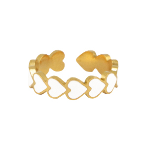 Ringe aus Stainless Steel - Rostfreiem Stahl Enamel Herz White-gold