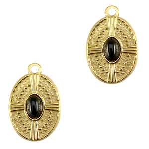 Stainless Steel - Rostfrei Stahl Anh&auml;nger Oval mit Naturstein Gold-black