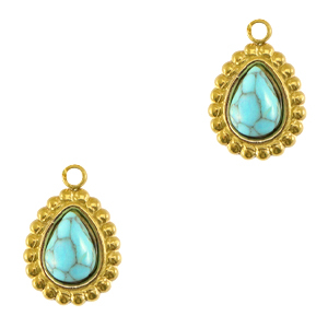 Stainless Steel - Rostfrei Stahl Anh&auml;nger Tropfen mit Naturstein Gold-turquoise