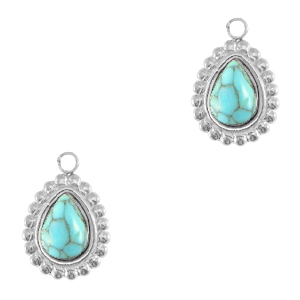 Stainless Steel - Rostfrei Stahl Anh&auml;nger Tropfen mit Naturstein Silver-turquoise