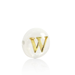 Muschel-Perlen S&uuml;&szlig;wasserperlmutt Buchstaben W Gold-white (Naturliche Farbe Muschel)