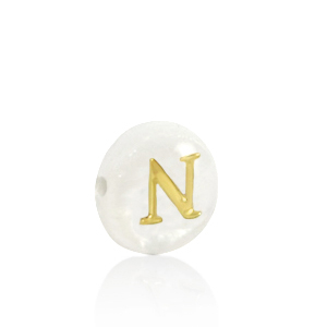 Muschel-Perlen S&uuml;&szlig;wasserperlmutt Buchstaben N Gold-white (Naturliche Farbe Muschel)