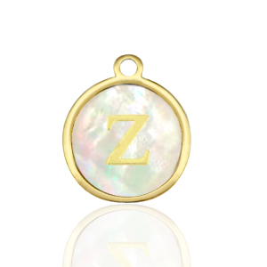 Stainless Steel - Rostfrei Stahl Anh&auml;nger 12mm shell initial Z White (Naturliche Farbe Muschel)-gold
