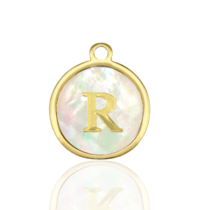 Stainless Steel - Rostfrei Stahl Anh&auml;nger 12mm shell initial R White (Naturliche Farbe Muschel)-gold