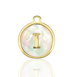 Stainless Steel - Rostfrei Stahl Anh&auml;nger 12mm shell initial I White (Naturliche Farbe Muschel)-gold