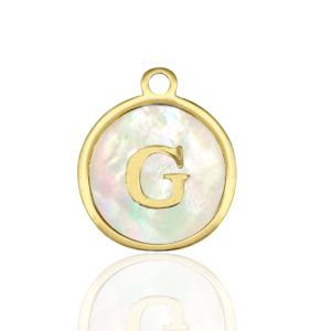 Stainless Steel - Rostfrei Stahl Anh&auml;nger 12mm shell initial G White (Naturliche Farbe Muschel)-gold