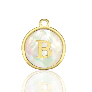 Stainless Steel - Rostfrei Stahl Anh&auml;nger 12mm shell initial B White (Naturliche Farbe Muschel)-gold