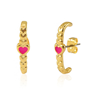 Metall Zubeh&ouml;r DQ Ohrringe Herz Gold-neon fuchsia pink (Nickelfrei)