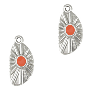 Metall Anh&auml;nger DQ irregular Antik silber-coral red (nikkelvrij)