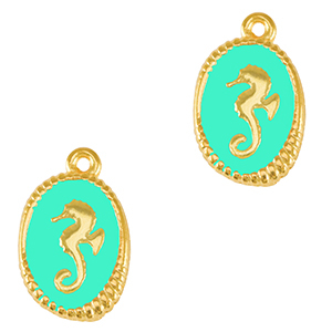 Metall Anh&auml;nger DQ Seepferdchen Gold-veraman blue (nikkelvrij)