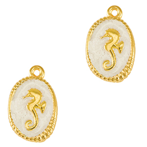 Metall Anh&auml;nger DQ Seepferdchen Gold-pearl white (nikkelvrij)