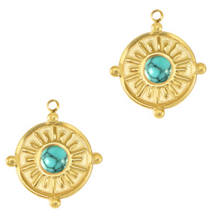 Stainless Steel - Rostfrei Stahl Anh&auml;nger mit Naturstein Gold-turquoise blue