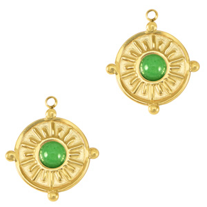 Stainless Steel - Rostfrei Stahl Anh&auml;nger mit Naturstein Gold-fresh green