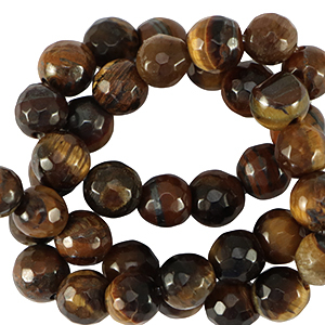 Naturstein Perlen Tigerauge 8mm Facett geschliffen Golden brown