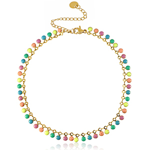 Fusskettchen aus Stainless Steel - Rostfreiem Stahl Kettenglieder Enamel Gold-Multicolour&nbsp;