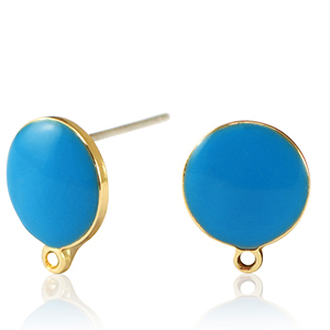 Metall Zubeh&ouml;r DQ Ohrstecker Gold-petrol blue (Nickelfrei)