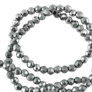 Top Glas Facett Perlen rund 2mm Silver-pearl shine coating