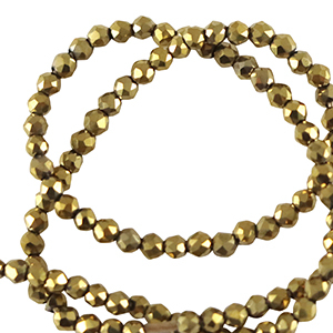 Top Glas Facett Perlen rund 2mm Gold metallic-pearl shine coating