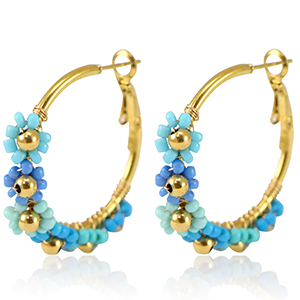 Ohrringe aus Stainless Steel - Rostfreiem Stahl Creolen Blume 35mm Gold-blue