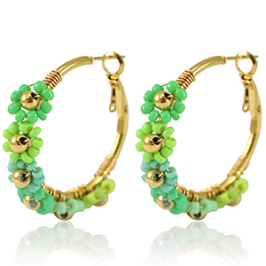 Ohrringe aus Stainless Steel - Rostfreiem Stahl Creolen Blume 35mm Gold-green