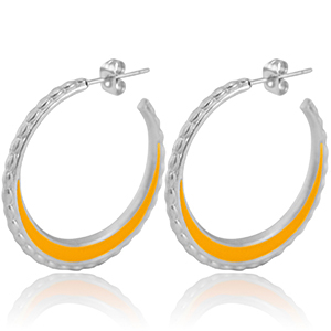 Ohrringe aus Stainless Steel - Rostfreiem Stahl Creolen 30mm Silver-orange