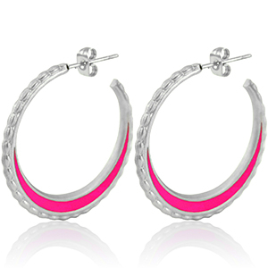 Ohrringe aus Stainless Steel - Rostfreiem Stahl Creolen 30mm Silver-magenta