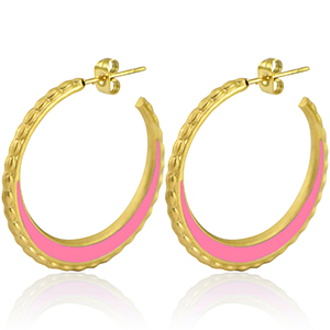 Ohrringe aus Stainless Steel - Rostfreiem Stahl Creolen 30mm Gold-pink