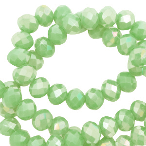 Top Glas Facett Perlen 4x3mm rondellen Pastel green-AB coating