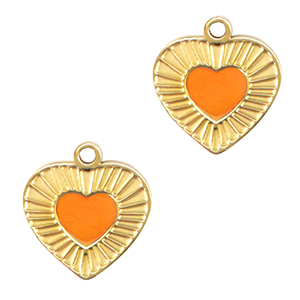 Stainless Steel - Rostfrei Stahl Anh&auml;nger Herz Neon orange-gold