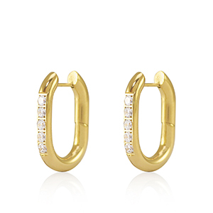 Ohrringe aus Stainless Steel - Rostfreiem Stahl Creolen Zirkonia Oval 20x13.5mm Gold