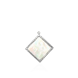 Stainless Steel - Rostfrei Stahl Anh&auml;nger Muschel Salzwasserperlmutt Rhombus Silver-white (Naturliche Farbe Muschel)
