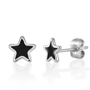 Ohrringe / Ohrstecker aus Stainless Steel - Rostfreiem Stahl Stern Silver-black