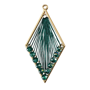Geh&auml;kelte Anh&auml;nger mit Makramee Band und Facettperlen Rhombus Gold-metallic dark green