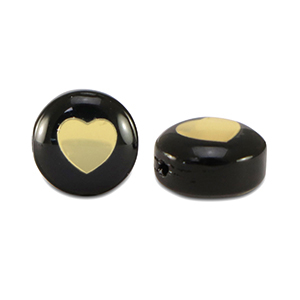 Glasperlen Rondell heart Black-gold