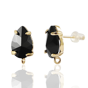 Ohrringe / Ohrstecker aus Kristallglas mit &Ouml;se Tropfen Black-gold