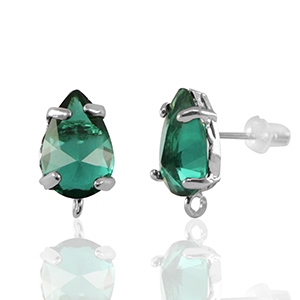 Ohrringe / Ohrstecker aus Kristallglas mit &Ouml;se Tropfen Green-silver