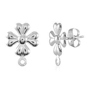 Stainless Steel - Rostfrei Stahl Schmuckzubeh&ouml;r Ohrringe / Ohrstecker Blume mit &Ouml;se Silver