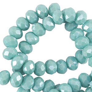 Top Glas Facett Perlen 8x6mm rondellen Light teal blue-pearl shine coating