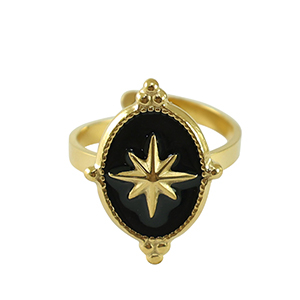 Ringe aus Stainless Steel - Rostfreiem Stahl Stern Gold-black