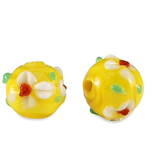 Handbemalt Glasperlen Blume Yellow-white