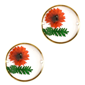 Zwischenst&uuml;cke mit getrockneter Blume 20mm Gold-red green