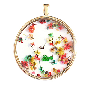 Anh&auml;nger mit getrockneter Blume Gold-pink yellow green