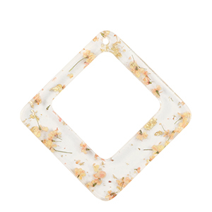 Resin Anh&auml;nger mit getrockneter Blume Raute Gold-Light Pink