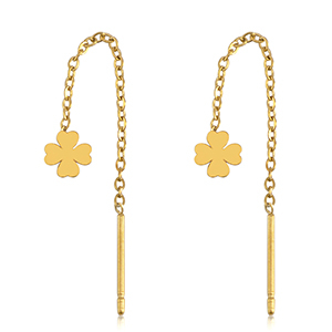 Ohrringe aus Stainless Steel - Rostfreiem Stahl Gl&uuml;cksklee Gold
