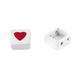 Tile beads Viereck White-red