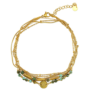 Fusskettchen aus Stainless Steel - Rostfreiem Stahl Stone Gold-green
