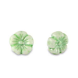 B&ouml;hmische Perlen Blume 7mm Paled green metallic-white