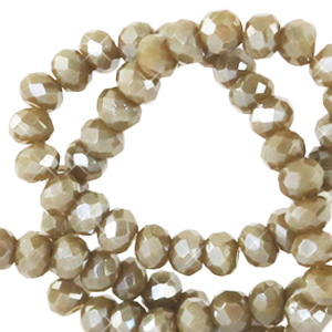 Top Glas Facett Perlen 4x3mm rondellen Khaki green-pearl shine coating