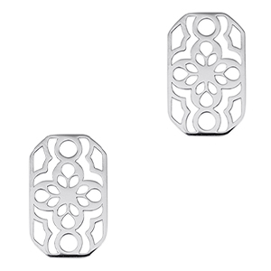 Stainless Steel - Rostfrei Stahl Anh&auml;nger Zwischenst&uuml;ck Achteck Blume Silver